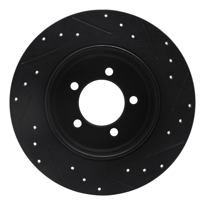 Lincoln Aviator Brake Rotor (1) - Rear Left - R1 Concepts - Drilled & Slotted - Black - `03-`05